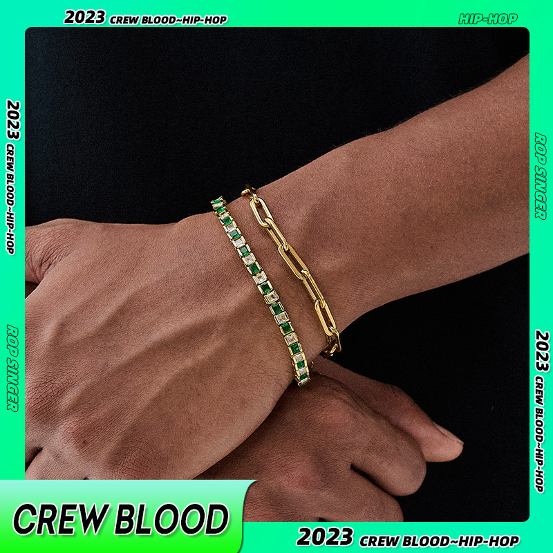 Crew European and American Niche Green Zircon Spliced Stacked Full Diamond Tennis Bracelet, Light Luxury and Versatile, ins Gift for Boyfriend