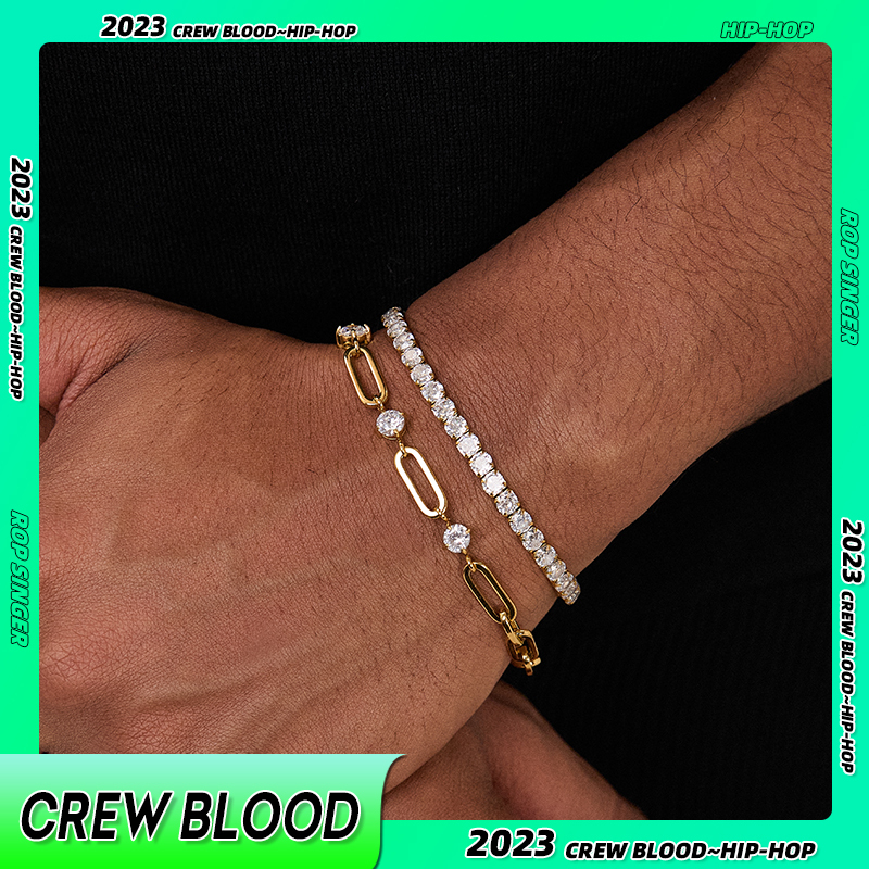 Crew European and American Niche Starburst Paperclip Stacked Zircon Bracelet Titanium Steel Fashionable Versatile Simple Light Luxury Couple Style Crew European and American Niche Starburst Paperclip Stacked Zircon Bracelet Titanium Steel Fashionable Versatile Simple Light Luxury Couple Style