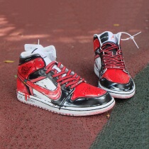 Muzi Li sneakers custom two-dimensional black and red color AJ1 hand-painted graffiti Nike diy