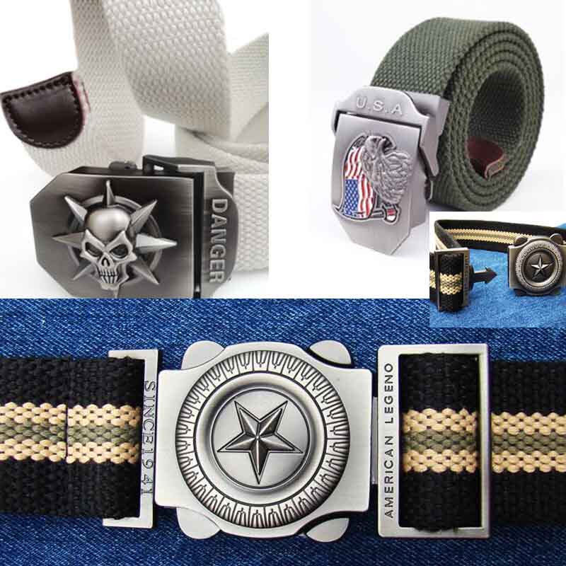 Alloy buckle canvas belt Skull skull head thickened fabric strap metal strap head trouser belt male and female woven belt