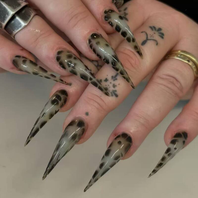 Rc Handmade Finished Product Wearable Nail Art Long Dragon Claw Nails Animal Nails Cat Claw Ancient Leopard Print Style