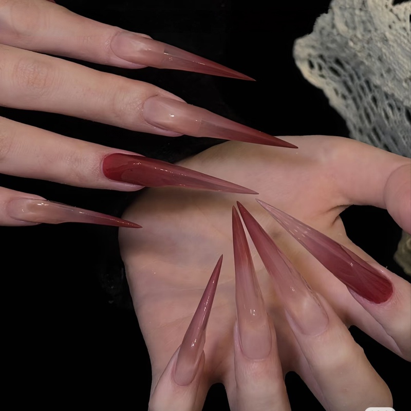 Rc Handmade Finished Product Wearable Nail Art Long Dragon Claw Nails Animal Nails Cat Claw Gradient Red