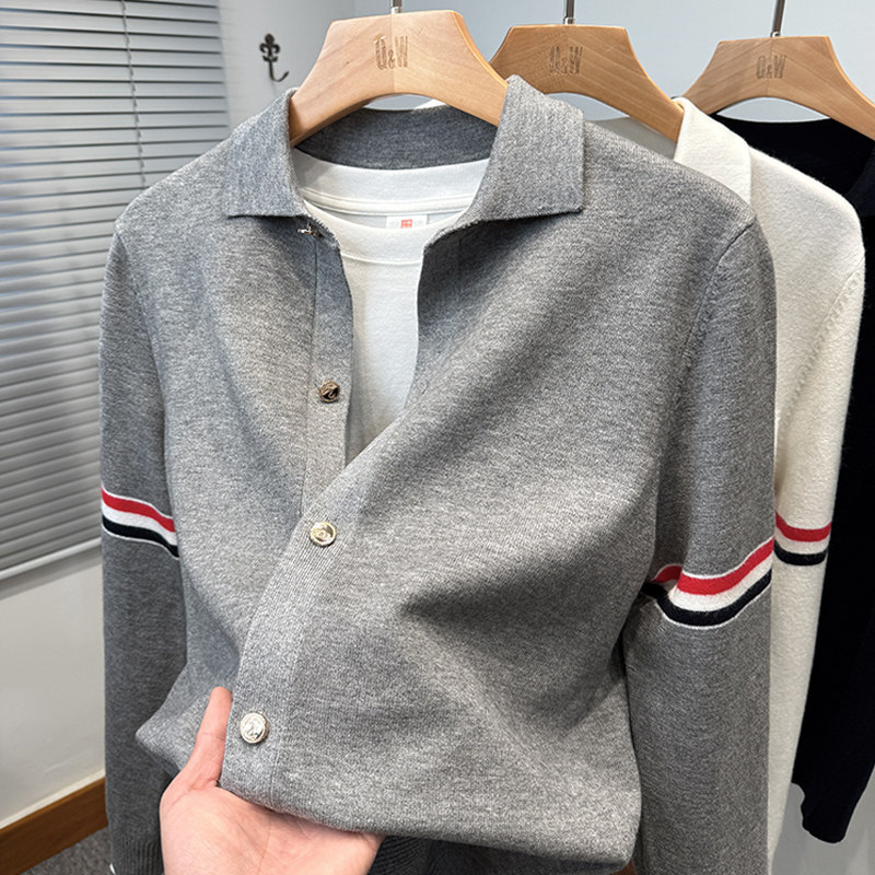 High-End Lapel Casual Knit Cardigan for Men, Spring and Autumn 2026 New Trendy Brand Sweater Jacket, Men's Stylish Top High-End Lapel Casual Knit Cardigan for Men, Spring and Autumn 2026 New Trendy Brand Sweater Jacket, Men's Stylish Top