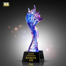 Blue Flame Crystal Glazed Trophy Set As Creative Insurance Company Bank Excellent Employees Trophy Annual Conference Awards