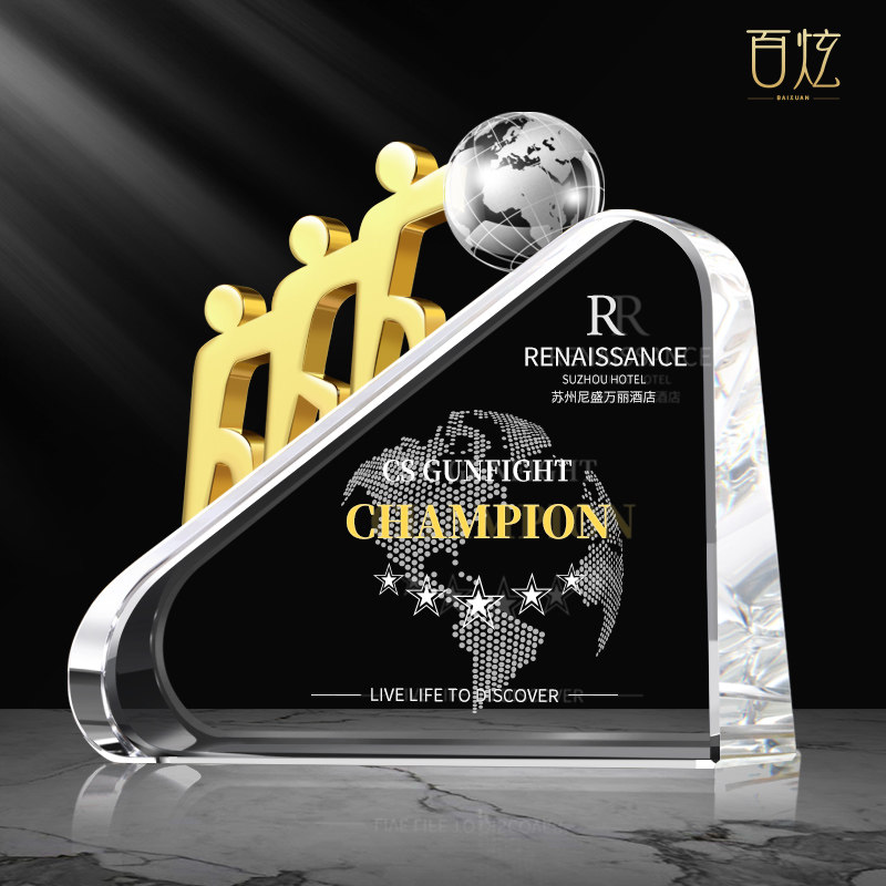 Work together creative crystal trophy custom outstanding staff team medals custom gold, silver and copper medals souvenirs