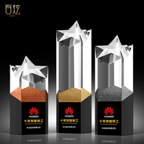New creative sand gold five-pointed star crystal trophy custom high-grade gold silver and bronze awards evening gift souvenirs