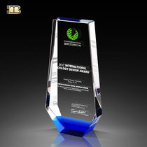 Creative Blue Crystal Trophy Custom Set Making Medal Excellent Employee Prize Awards K9 Transparent Glass Authorization Card