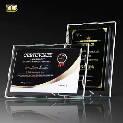 Creative Crystal Medals Customized Licensee Brand Agent Dealer Certificate Trophy Making lettering