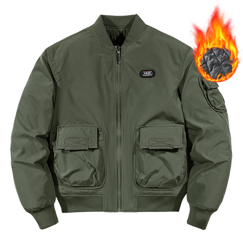 2024 Autumn and Winter Men's Thickened Baseball Jacket Reversible Ma1 Pilot Jacket Casual Cotton Coat Wholesale