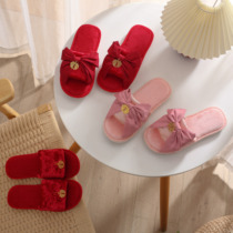 FOMODAY gold velvet wedding slippers butterfly knot female festive red pair of spring and autumn couple brides new wedding