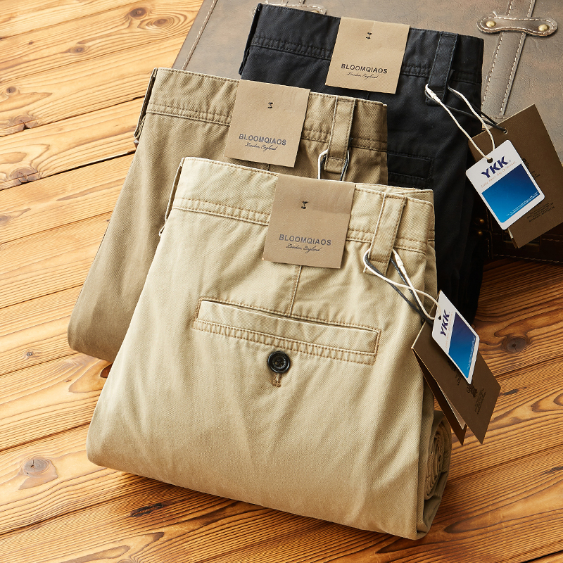 High-End American-Style 100% Pure Cotton Washed Straight-Leg Casual Pants, Summer Thin, Simple, Breathable, Loose-Fitting Commuter Trousers for Men