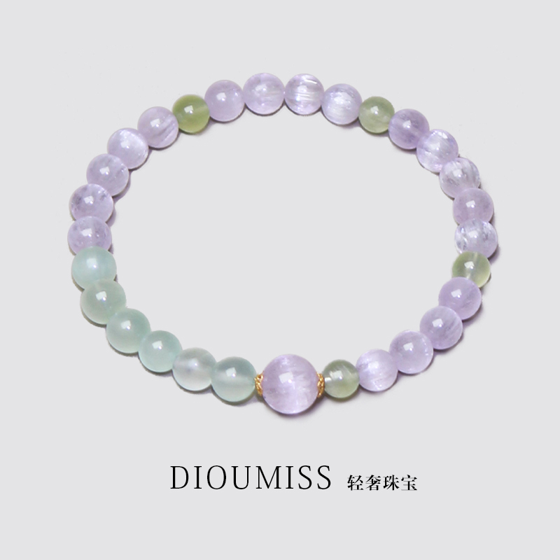 [Yuanqi Candy] 天然パープルスポジュメンブレスレット グレープストーンブレスレット レディース 18k オリジナルデザイン ミニマリストスタイル