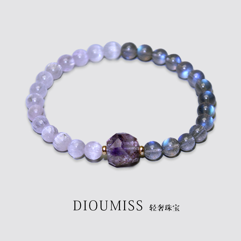 [ロココ] 天然パープルスポジュメンブレスレット ブルームーンライト パープルヘア スーパーセブン 18k オリジナルデザイン レディースブレスレット