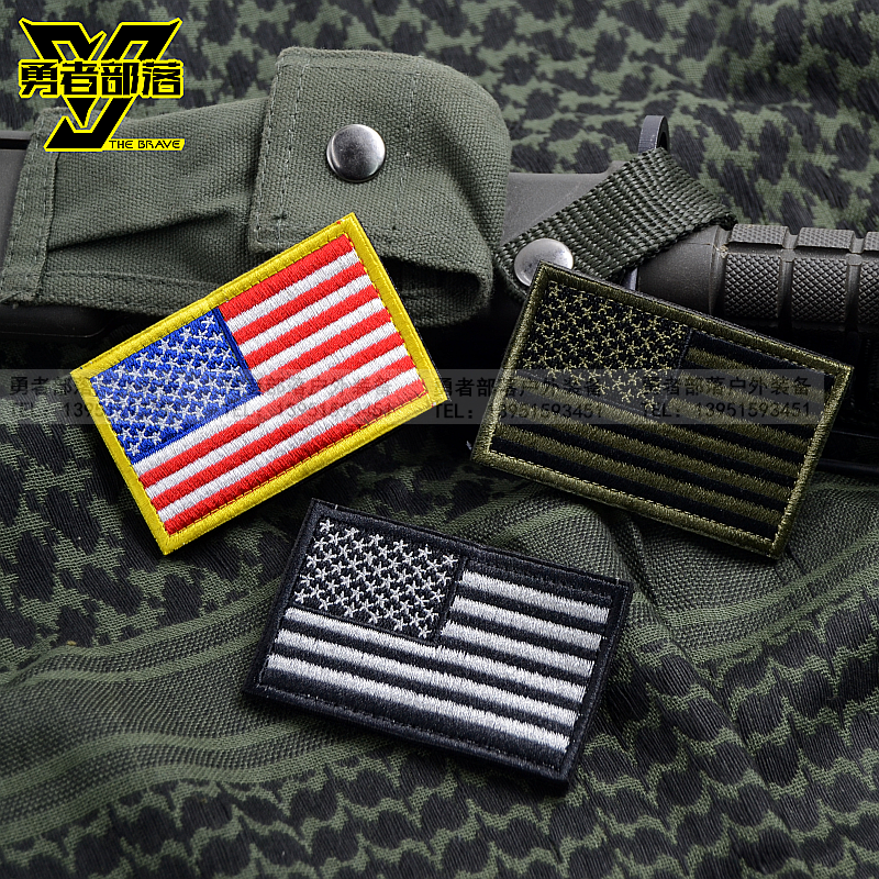 (Brave tribe)Tactical version of the American flag embroidered velcro badge personality bag stickers armband military fan stickers