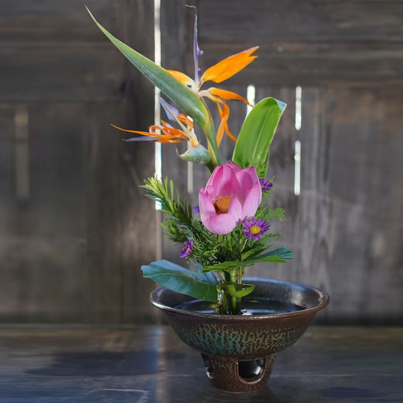 Chinese Floral Art Bowl, Small Imitation Wood-Fired Ceramic Flower Pot, Scholar-Style Chinese Flower Arrangement Vessel, Flower Arrangement Art, Zen-Inspired Vessel