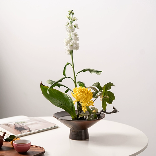 Цветочная посуда дзен Японская меч -меча гора цветочный вставка маленький дом Hiroshi Hall Dou Dou Black Overse китайский водный тарелка