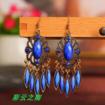 Yunnan Lijiang Ethnic Wind Flow Su Earrings Earrings Palace Earrings Ornament Long style Chinese Wind Bride Red silver lock accessories