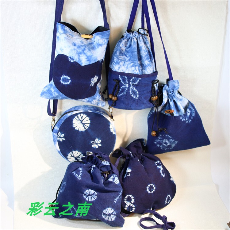 Yunnan Dali Tie-Dye Cloth Bag Blue Dye Handbag Shoulder Bag Literary Tie-Dye Women's Bag Pure Cotton Shoulder Bag