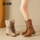ZHR pile boots for women 2025 autumn and winter new style plus velvet warm western cowboy boots outdoor retro all-match short boots