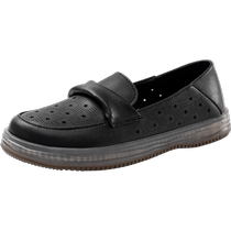 Genuine leather shoes for women 2024 new summer casual breathable hollow mesh leather shoes soft sole black professional loafers