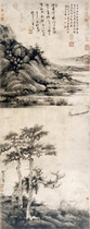 One ink Wenfang Erxuanshes calligraphy and painting replica Wu Zhen: Dongting fishing hidden picture hanging shaft Erxuanshe original mounting