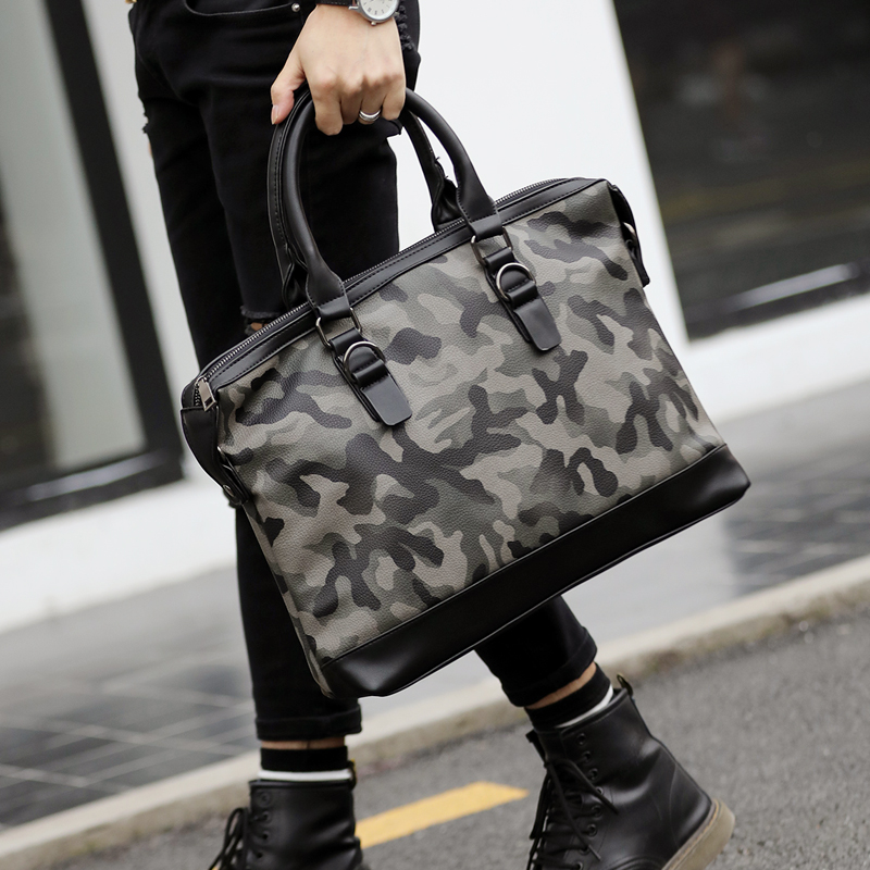 Trend new leather camouflage handbag men's casual cross-body bag fashion business briefcase shoulder bag men's bag tide