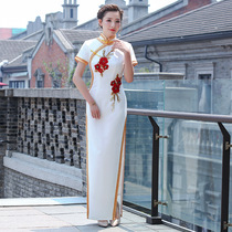 New performance stage walk show qipaos long style elegance to perform the fairy airflow row wide side short sleeve fat peoples national wind