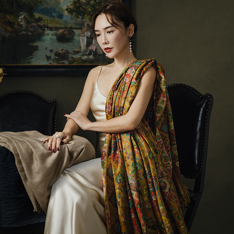 WeinNan WEINAN live TV RMB1000  ultra-connected Kashmiri cashmere PASHMINA handmade shawl