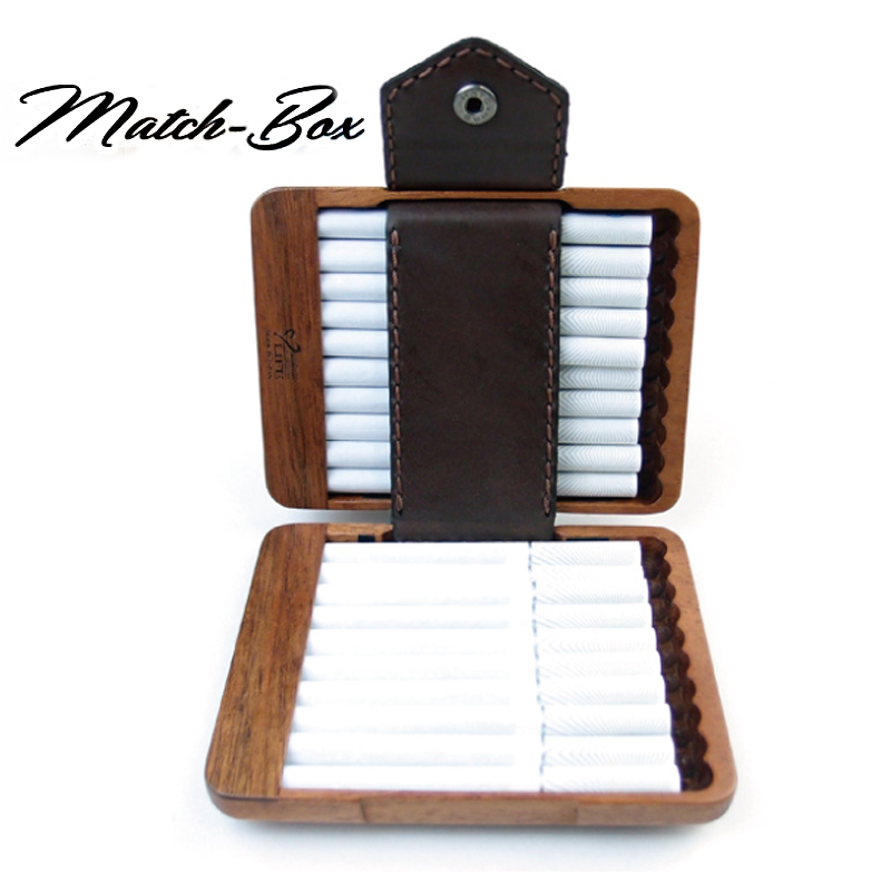 Japanese Pure Handmade Custom Natural Wood Leather Smoking Box Fashion Japan Smoke-box Length three-color selection