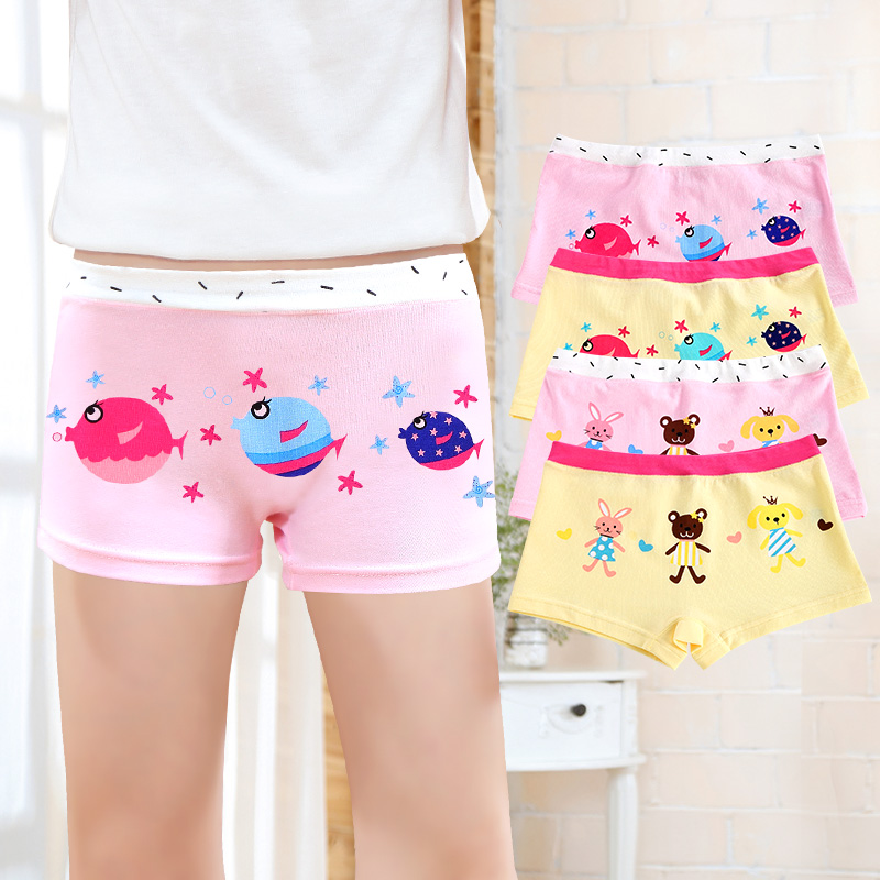Girls' underwear cotton children's flat corners, big children, little girls, primary school students 10 years old red shorts 12 years old four corners