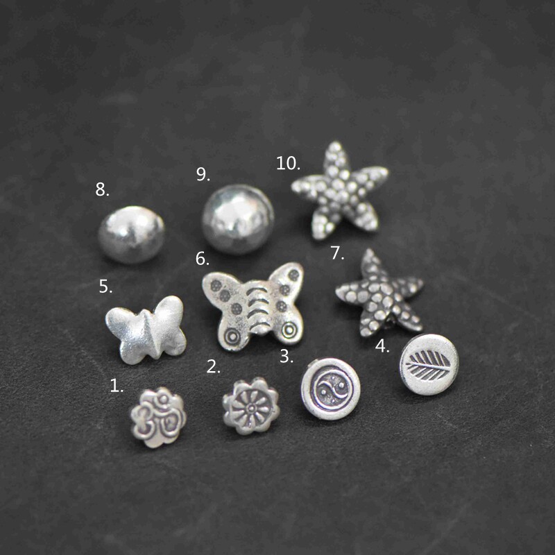 Yaojia) Thai handmade silver sterling silver DIY accessories butterfly starfish small engraved button button NK01