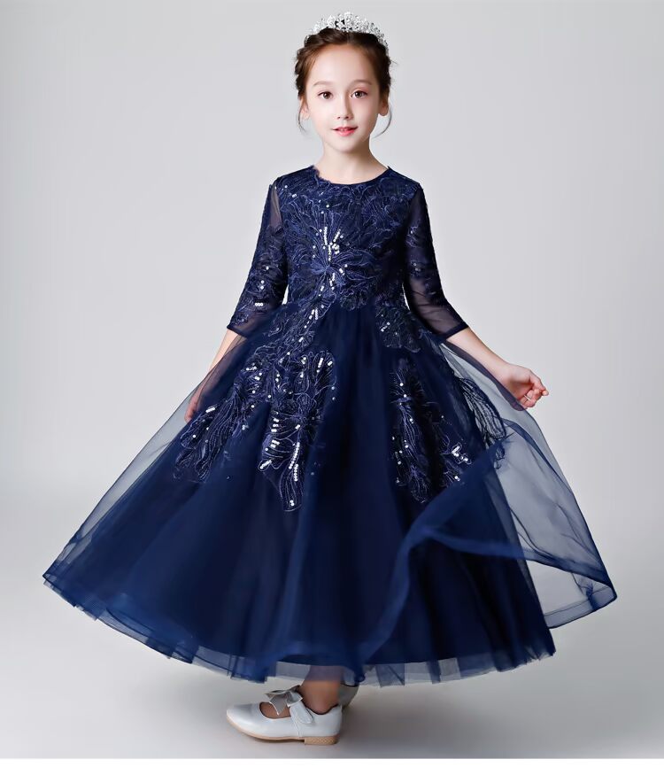 Cô gái chủ nhà buổi tối công chúa váy catwalk hoa cô gái piano trang phục mô hình trẻ em váy cưới váy dài mùa thu và mùa đông quần áo trẻ em cao cấp