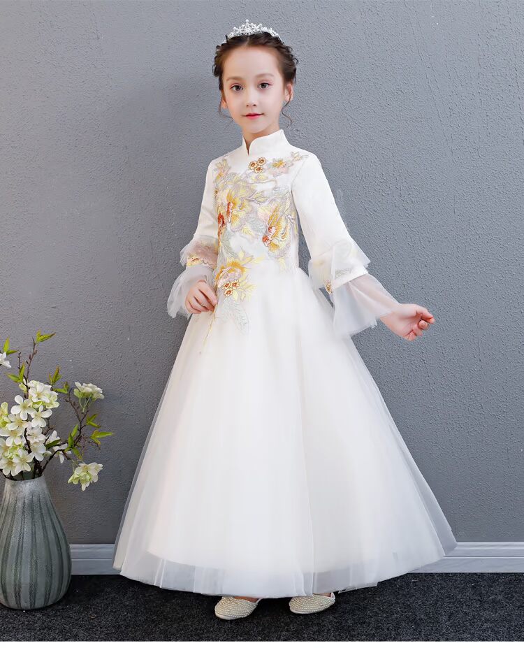 Trung Quốc phong cách cô gái catwalk chủ trang phục buổi tối công chúa váy trẻ em hoa cưới cô gái piano trang phục dài tay mùa đông set vest gile bé trai hàng cao cấp