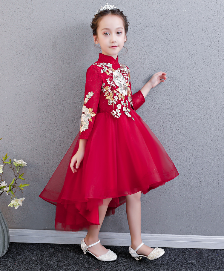 Cô gái chủ nhà buổi tối váy công chúa váy dài tay trẻ em váy cưới hoa cô gái sinh nhật trang phục piano mùa đông áo vest trẻ em