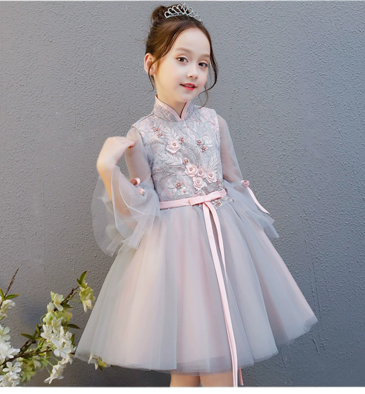 Trung quốc phong cách baby girl wedding puff sợi trẻ em sinh nhật ăn mặc công chúa váy hoa cô gái váy đàn piano trang phục