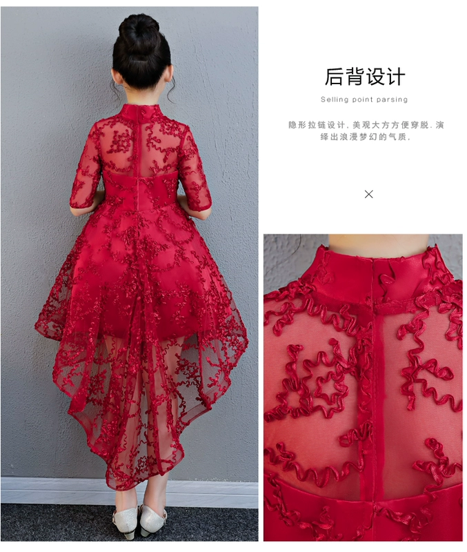 Cô gái ngắn trước đám cưới đuôi dài sinh nhật trẻ em trình diễn trang phục dạ hội váy công chúa chủ hoa trang phục cô gái