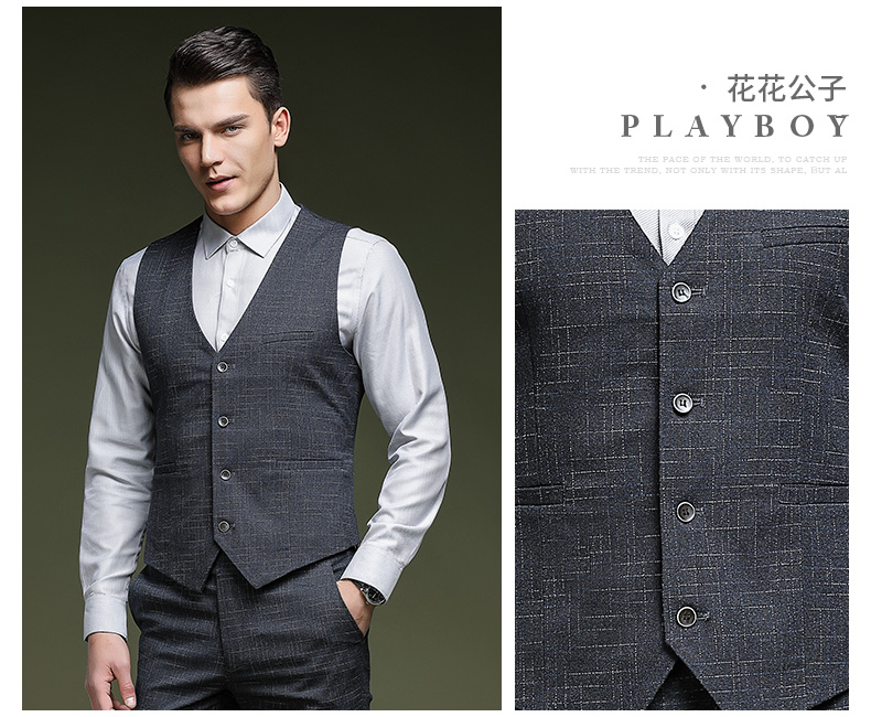 Playboy phù hợp với nam phù hợp với kinh doanh Slim chuyên nghiệp ăn mặc giản dị chú rể chú rể phù hợp với đám cưới ba mảnh vest nam hàn quốc