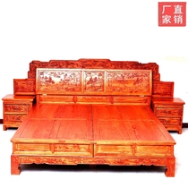 Chinese style Ming and Qing Dynasties antique red and yellow pear wedding solid wood rich hook tiger head Backgammon double shelf bed