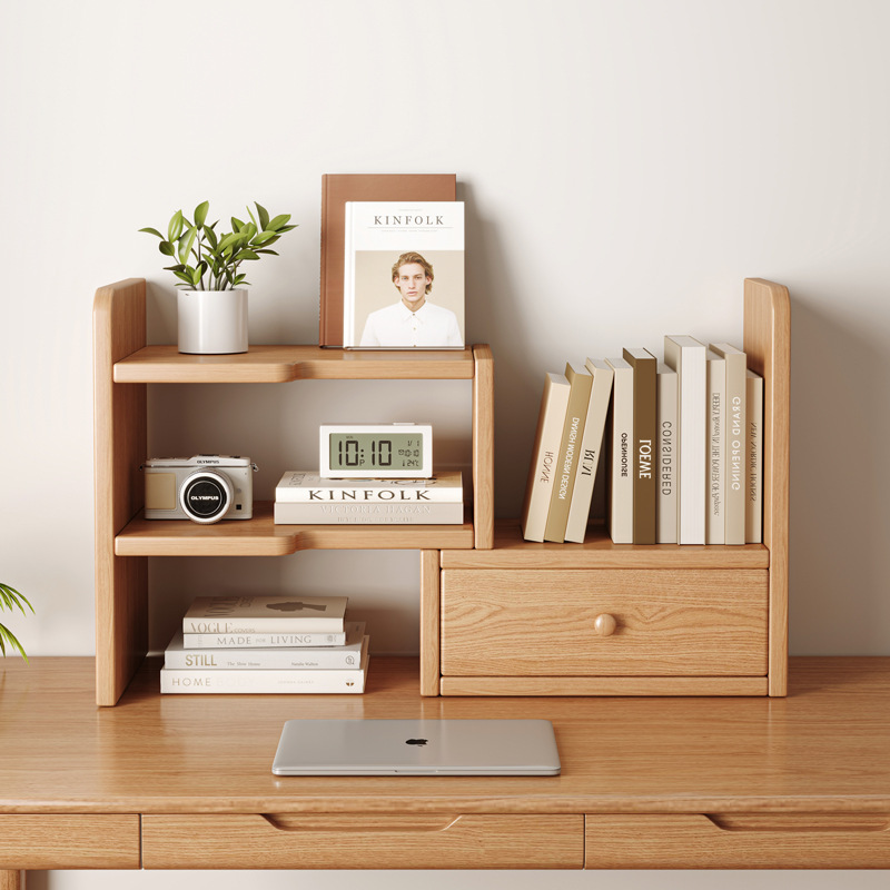 Suitable for Home Use, All Solid Wood Desktop Bookshelf, Desk Storage Rack, Office Storage Desk, Layered Telescopic Small Bookcase