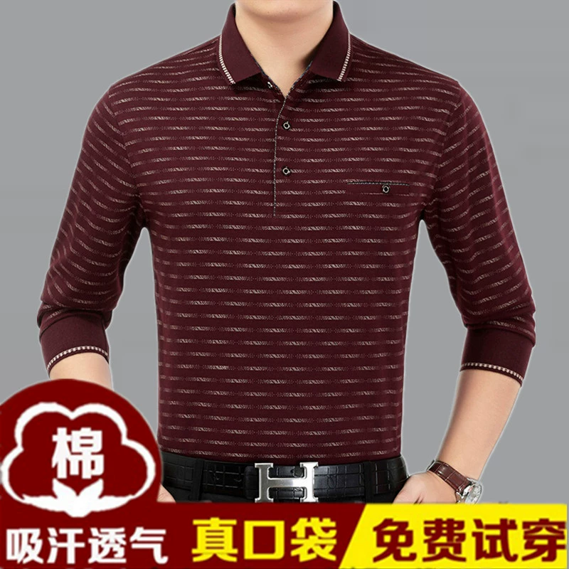 2017 mùa xuân mới trung niên nam dài tay t-shirt cotton trung niên quần áo 40-50 năm tuổi cha nạp mùa thu