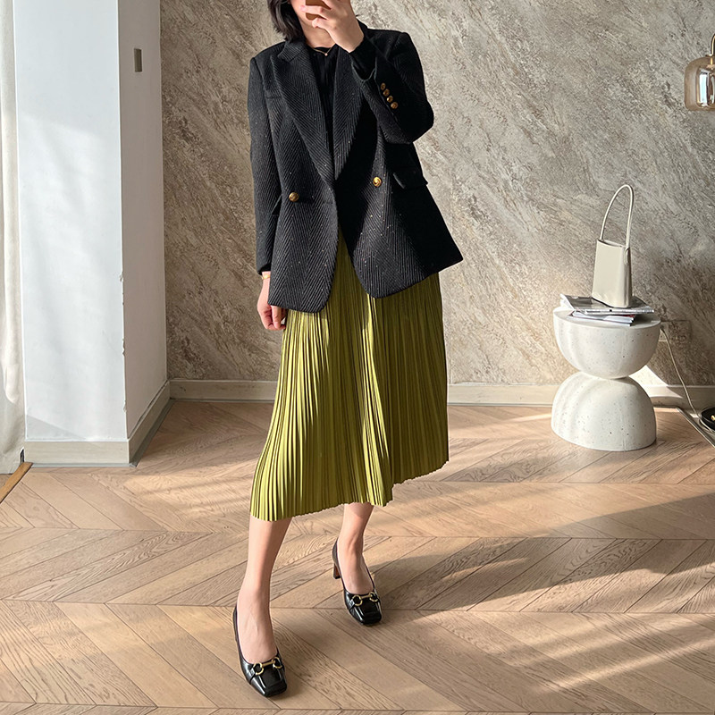 Changing fold H - fold toothpick skirt Flute skirt Early autumn BI with multi - color commuter 0907C1
