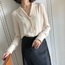 Retro Road intellectuality warm double buckle suit collar silk shirt this color spring and summer too gentle 0407A2