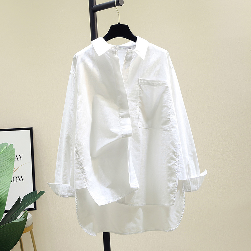 White Fashionable Women's Shirt 2025 Autumn New Korean Style Loose Hem Slit Long-Sleeve Oxford Fabric Shirt Top White Fashionable Women's Shirt 2025 Autumn New Korean Style Loose Hem Slit Long-Sleeve Oxford Fabric Shirt Top