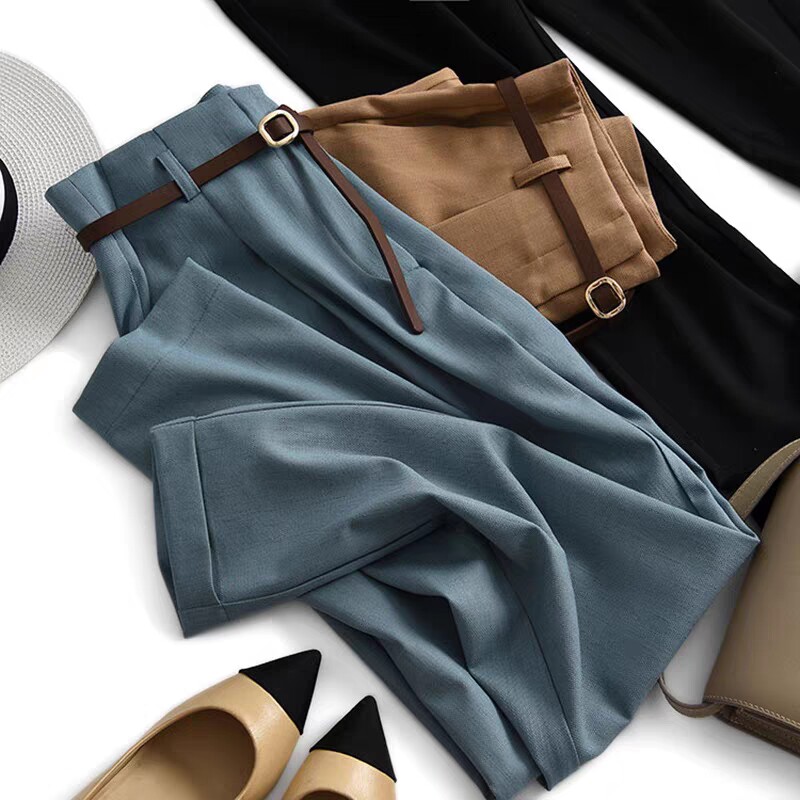 Western Dress Pants Woman High Waist Sashimi 2021 New Summer Spring Autumn Straight Cylinder Loose Display Slim 90% Casual Smoke Pipe Pants