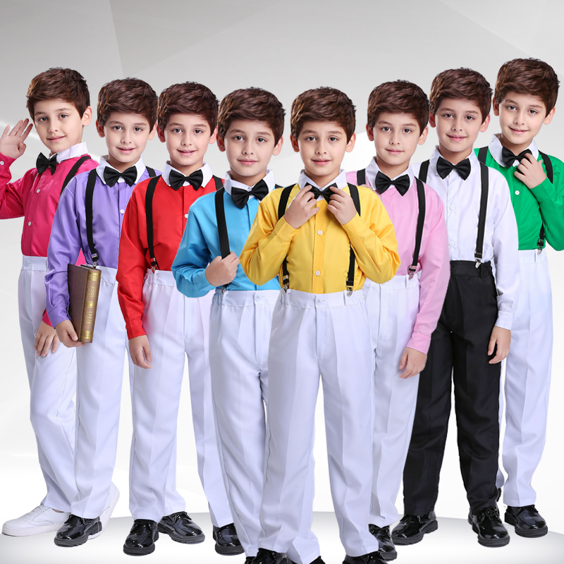 New children's performance clothing men's overalls suit long-sleeved dress primary and secondary school students poetry recitation chorus clothing