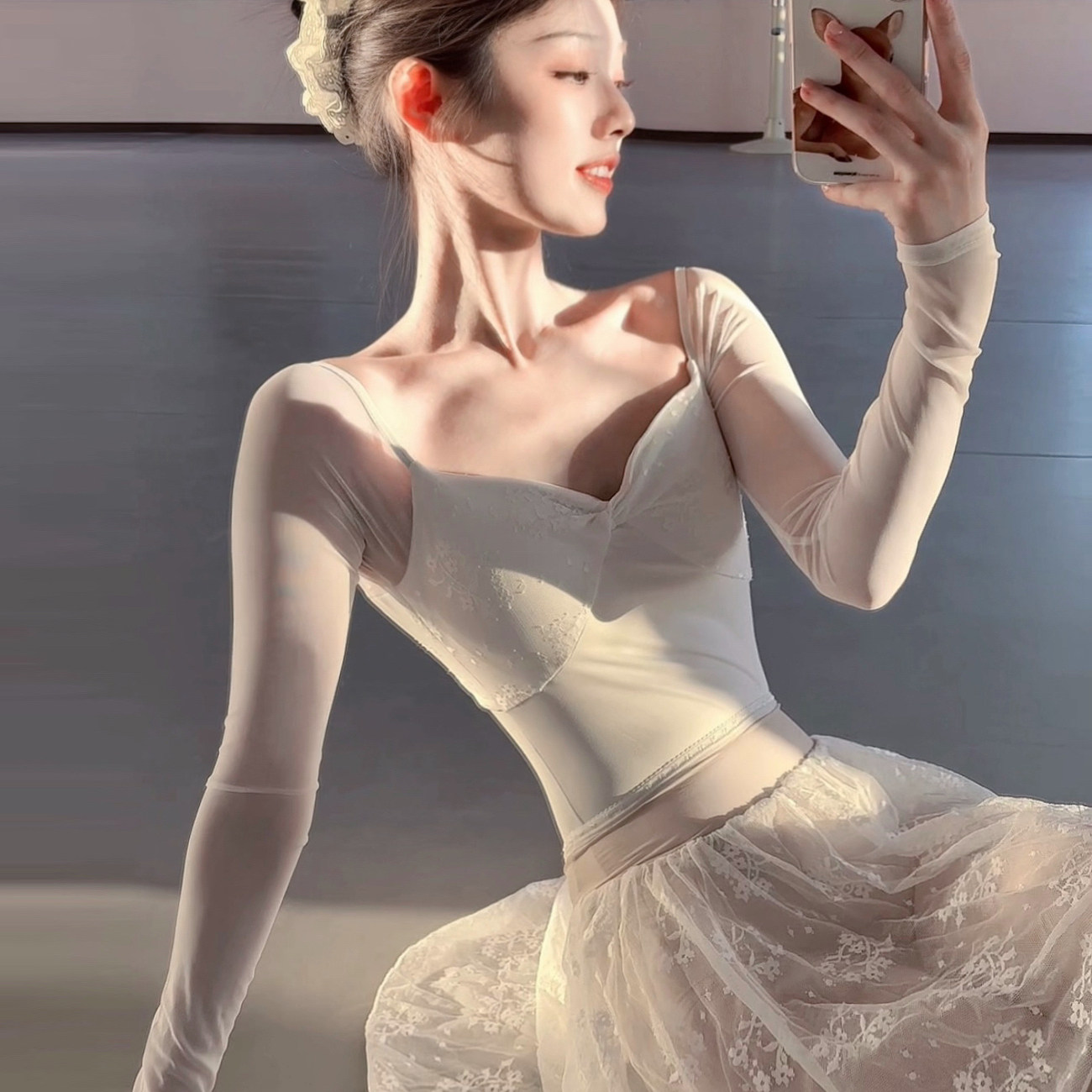Ballet practice clothes, women's adult art exam dance gymnastics clothes, body shaping clothes, yoga mesh long-sleeved ballet leotard