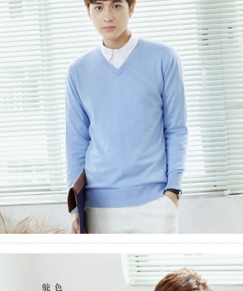 Áo len cashmere mùa thu và mùa đông nam áo len cổ chữ V rộng rãi rộng cổ tròn len dày đan áo thun nam hàng hiệu