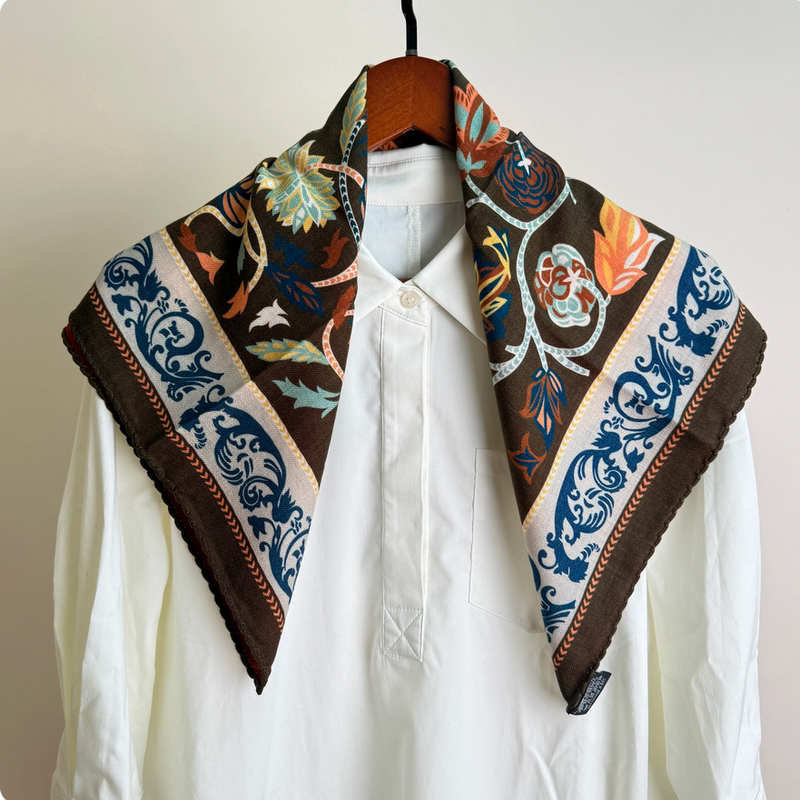 Vase Double-Sided Two-Tone 65cm Silk Wool Square Scarf, Versatile and Fashionable for All Seasons, Commuting Scarf