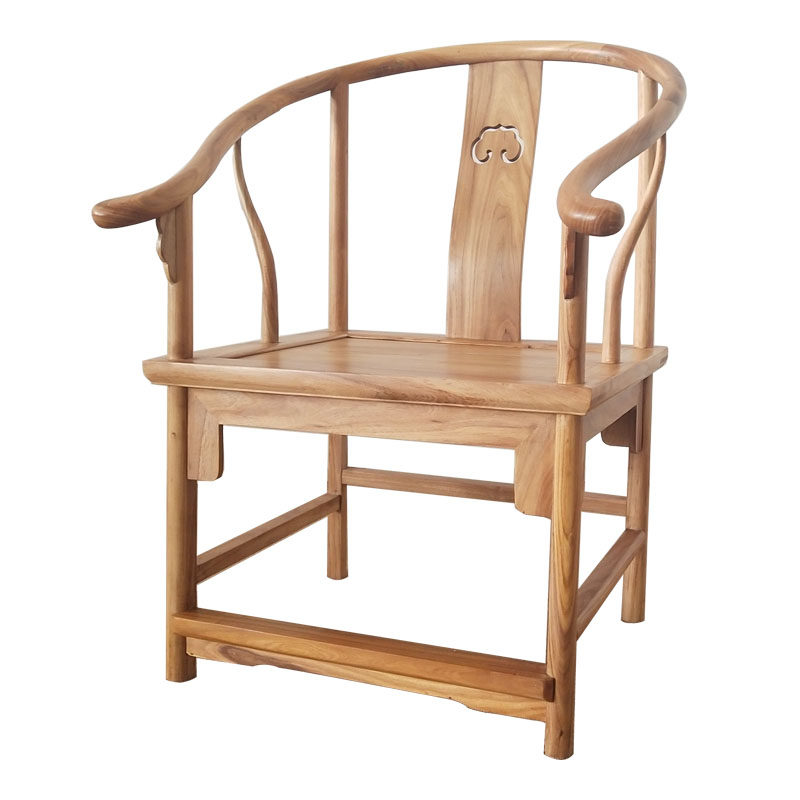 New Chinese Circle Chair Old Elm Wood Beating Sitting Zen Chair Armrests Pipe Cap Taimen Chair Casual Single Chair Backrest Tea Chair