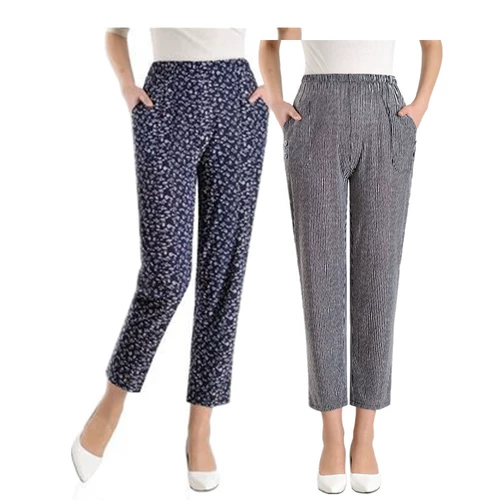 Шелковые эластичные штаны для отдыха, для среднего возраста, эластичная талия, высокая талия